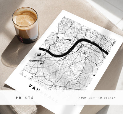 Vauxhall Map Print - Minimalist City Map Poster - Map Art - UK - Vauxhall Print - Vauxhall, London - Different Colours Available
