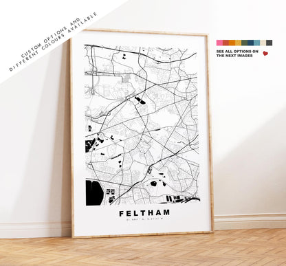 Feltham Map Print - Minimalist City Map Poster - Map Art - UK - Feltham Print - Feltham, London - Different Colours Available