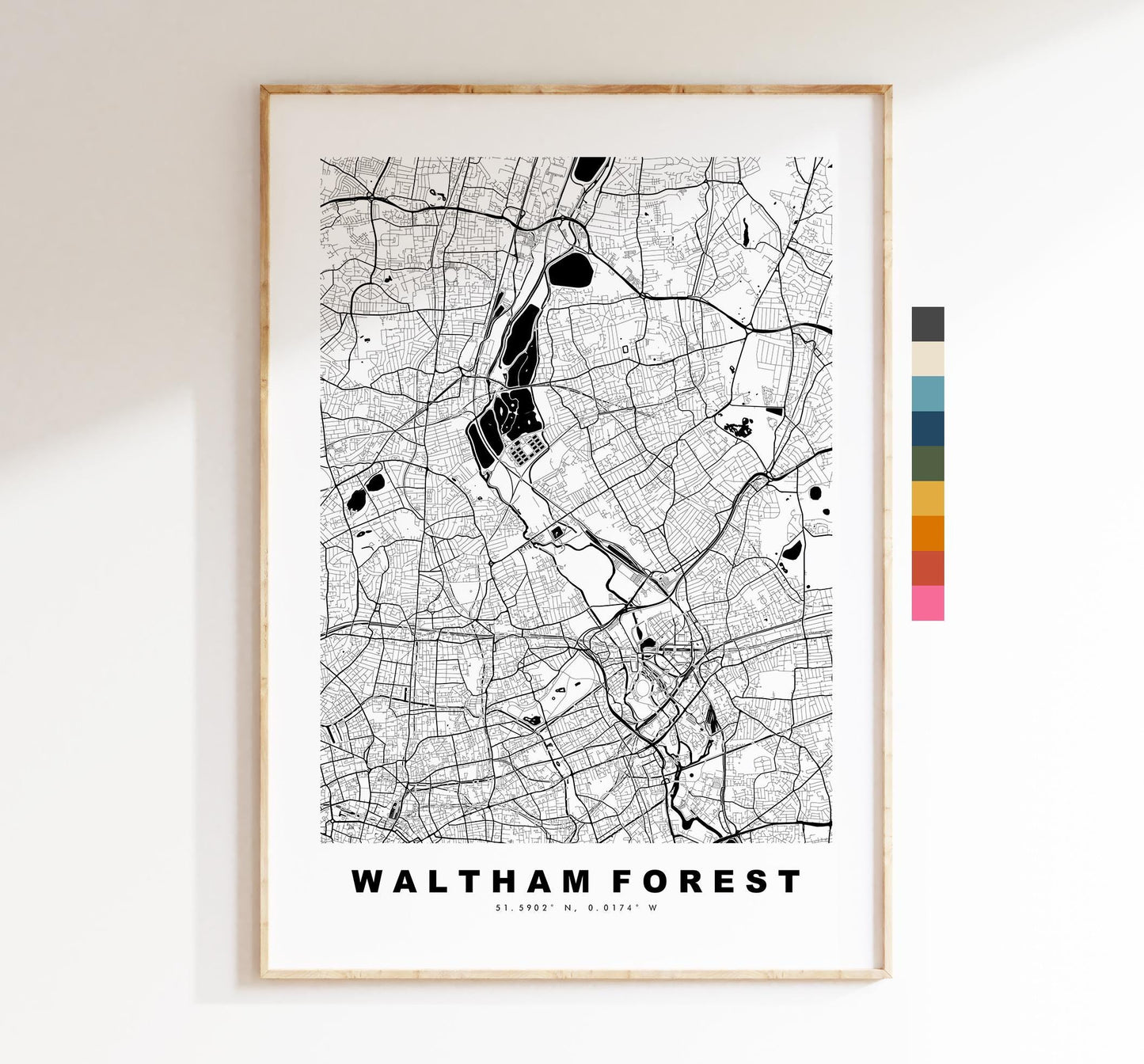 Waltham Forest Map Print - Minimalist City Map Poster - Map Art - UK - Waltham Forest Print - London - Different Colours Available
