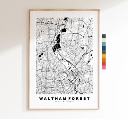 Waltham Forest Map Print - Minimalist City Map Poster - Map Art - UK - Waltham Forest Print - London - Different Colours Available