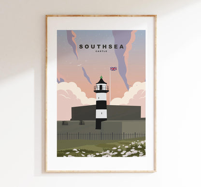 Southsea Castle Travel Poster (Sunset) - Wall Art Print - Southsea and Portsmouth Travel Posters - Prints or Framed Prints