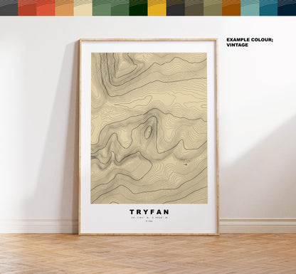 Tryfan Print - Contour Map - Snowdonia - Wales - Topographic Map - Print - Poster - Wall Art - Tryfan Poster - Contour Map - Topography