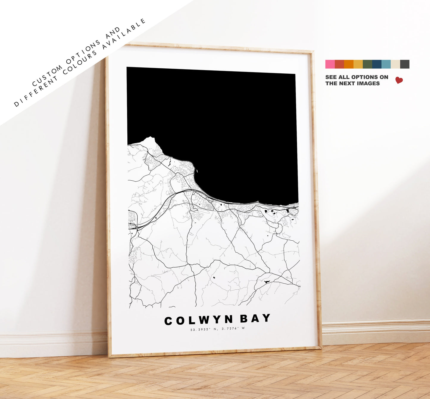 Colwyn Bay Map Print - Minimalist City Map Poster - Map Art - Wales - UK - Colwyn Bay Print - Colwyn Bay Poster - Different Colours Available