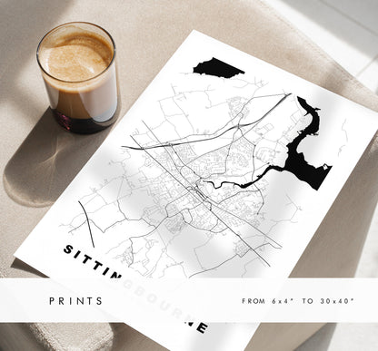 Sittingbourne Map Print - Minimalist City Map Poster - Map Art - UK - Sittingbourne Print - Poster - Different Colours Available
