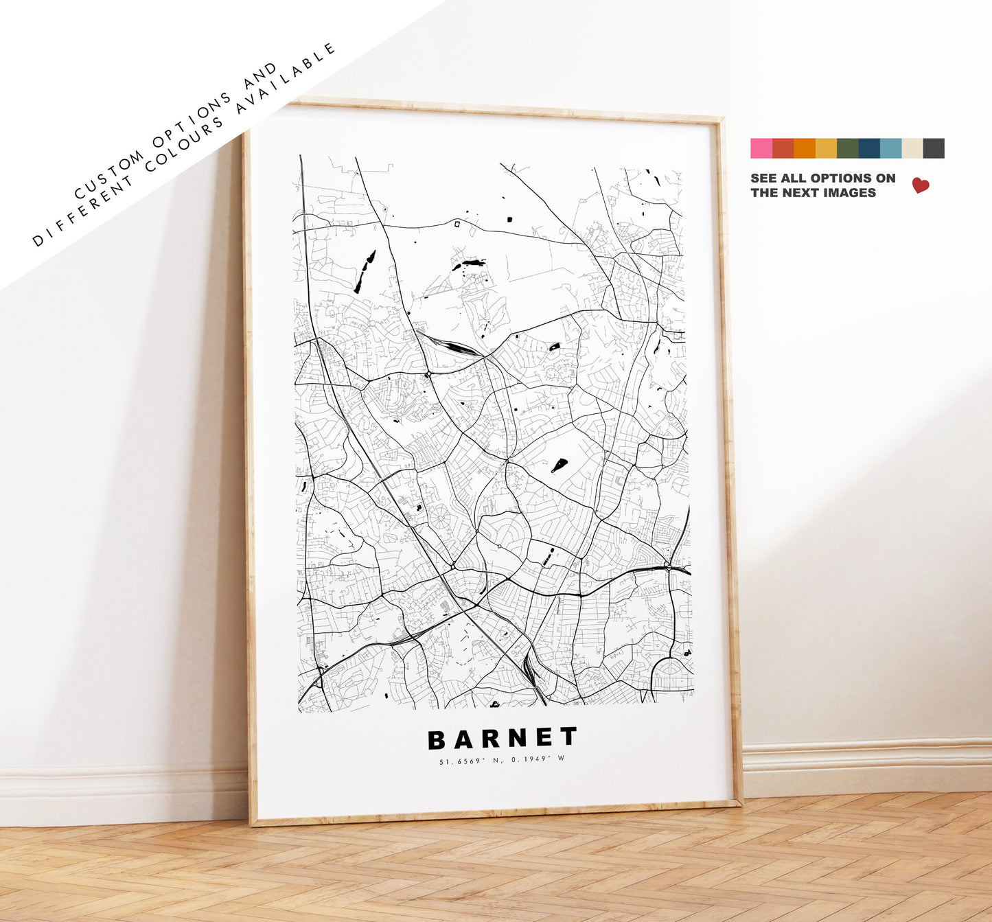 Barnet Map Print - Minimalist City Map Poster - Map Wall Art - UK - Barnet Print - Barnet Poster - Different Colours Available
