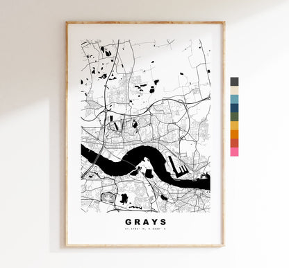 Grays Map Print - Minimalist City Map Poster - Map Art - UK - Grays Print - Grays, Essex Poster - Different Colours Available