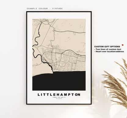 Littlehampton Map Print - Minimalist City Map Poster - Map Art - UK - Littlehampton - Littlehampton Poster - Different Colours Available