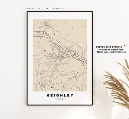 Keighley Map Print - Minimalist City Map Poster - Map Art - UK - Keighley Print - Keighley Poster - Different Colours Available