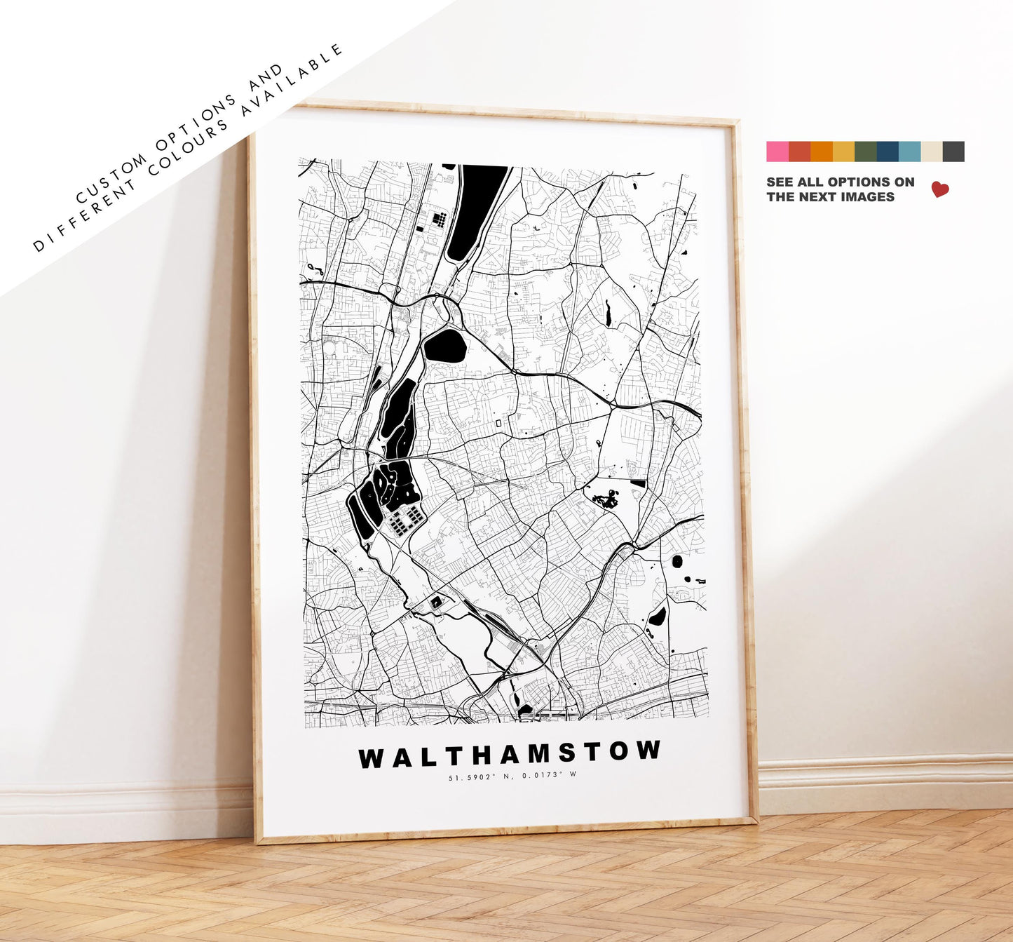 Walthamstow Map Print - Minimalist City Map Poster - Map Art - UK - Walthamstow Print - Walthamstow, London - Different Colours Available