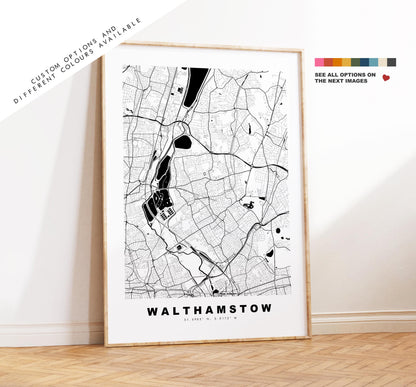 Walthamstow Map Print - Minimalist City Map Poster - Map Art - UK - Walthamstow Print - Walthamstow, London - Different Colours Available