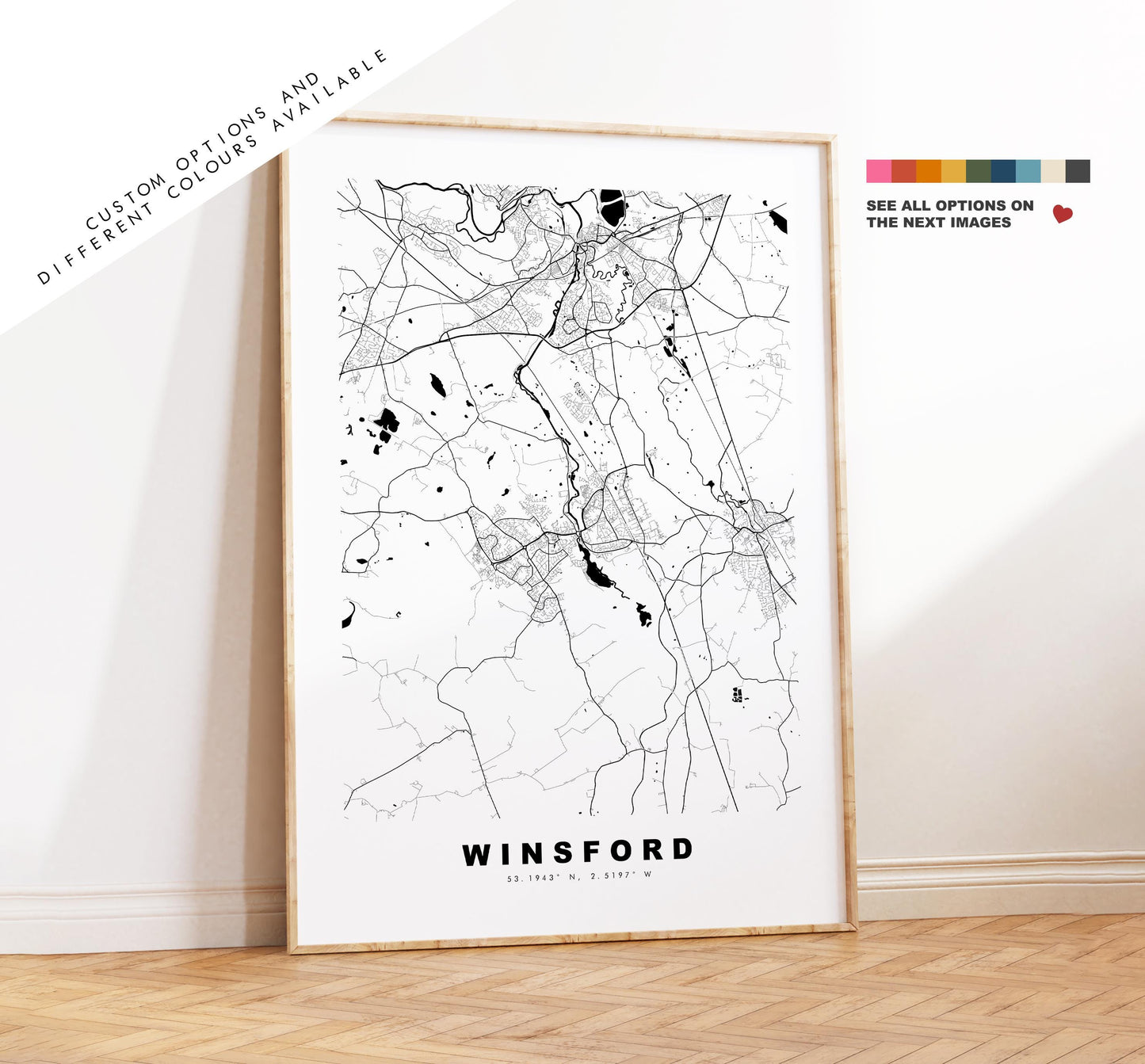 Winsford Map Print - Minimalist City Map Poster - Map Art - UK - Winsford Print - Winsford, Cheshire - Different Colours Available