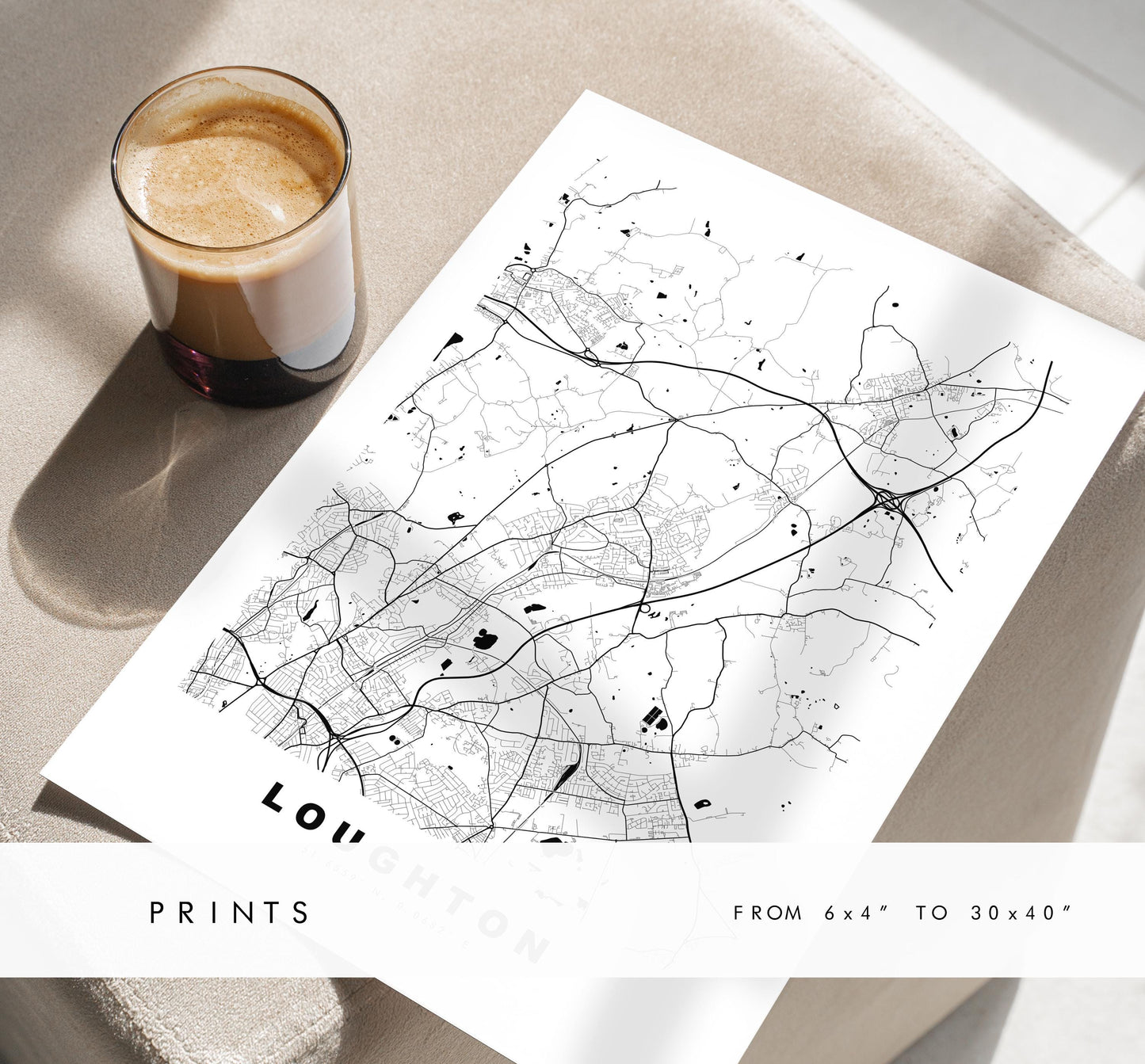 Loughton Map Print - Minimalist City Map Poster - Map Art - UK - Loughton Print - Loughton, Essex - Different Colours Available