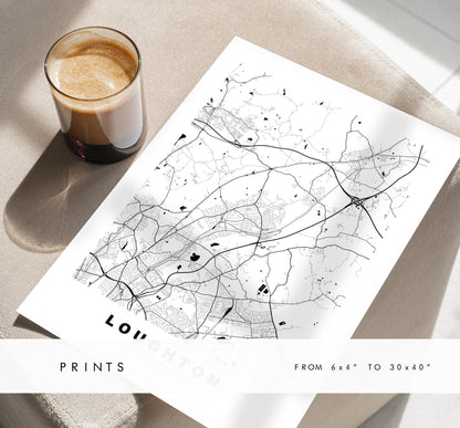 Loughton Map Print - Minimalist City Map Poster - Map Art - UK - Loughton Print - Loughton, Essex - Different Colours Available