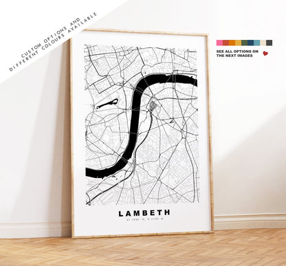 Lambeth Map Print - Minimalist City Map Poster - Map Wall Art - UK - Lambeth Print - Lambeth Poster - Different Colours Available