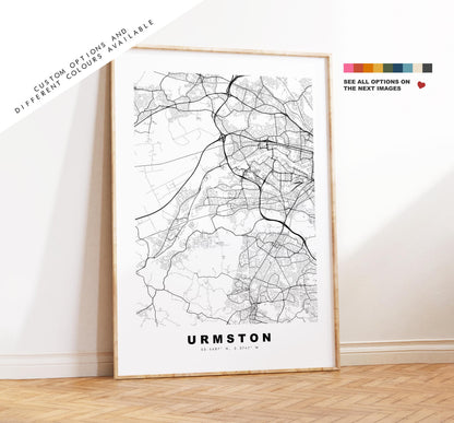 Urmston Map Print - Minimalist City Map Poster - Map Art - UK - Urmston Print - Urmston, Manchester - Different Colours Available