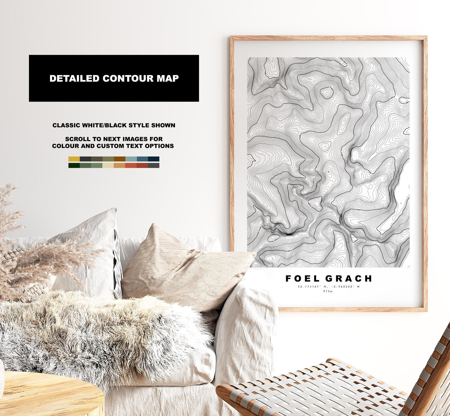 Foel Grach Print - Contour Map - Foel Grach Poster - Wales - Topographic Map - Print - Poster - Wall Art - Welsh 3000s - Carneddau Range