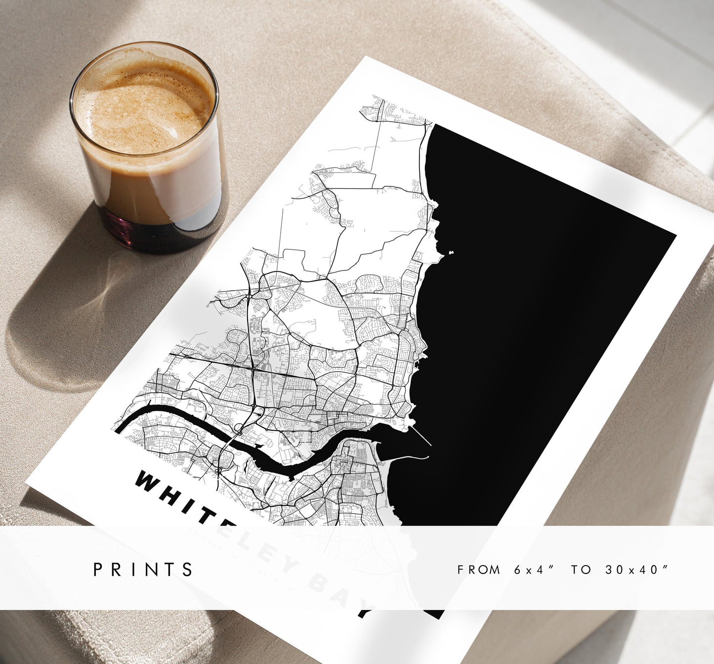 Whiteley Bay Map Print - Minimalist City Map Poster - Map Art - UK - Whiteley Bay Print - Tyne and Wear - Different Colours Available