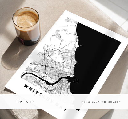 Whiteley Bay Map Print - Minimalist City Map Poster - Map Art - UK - Whiteley Bay Print - Tyne and Wear - Different Colours Available