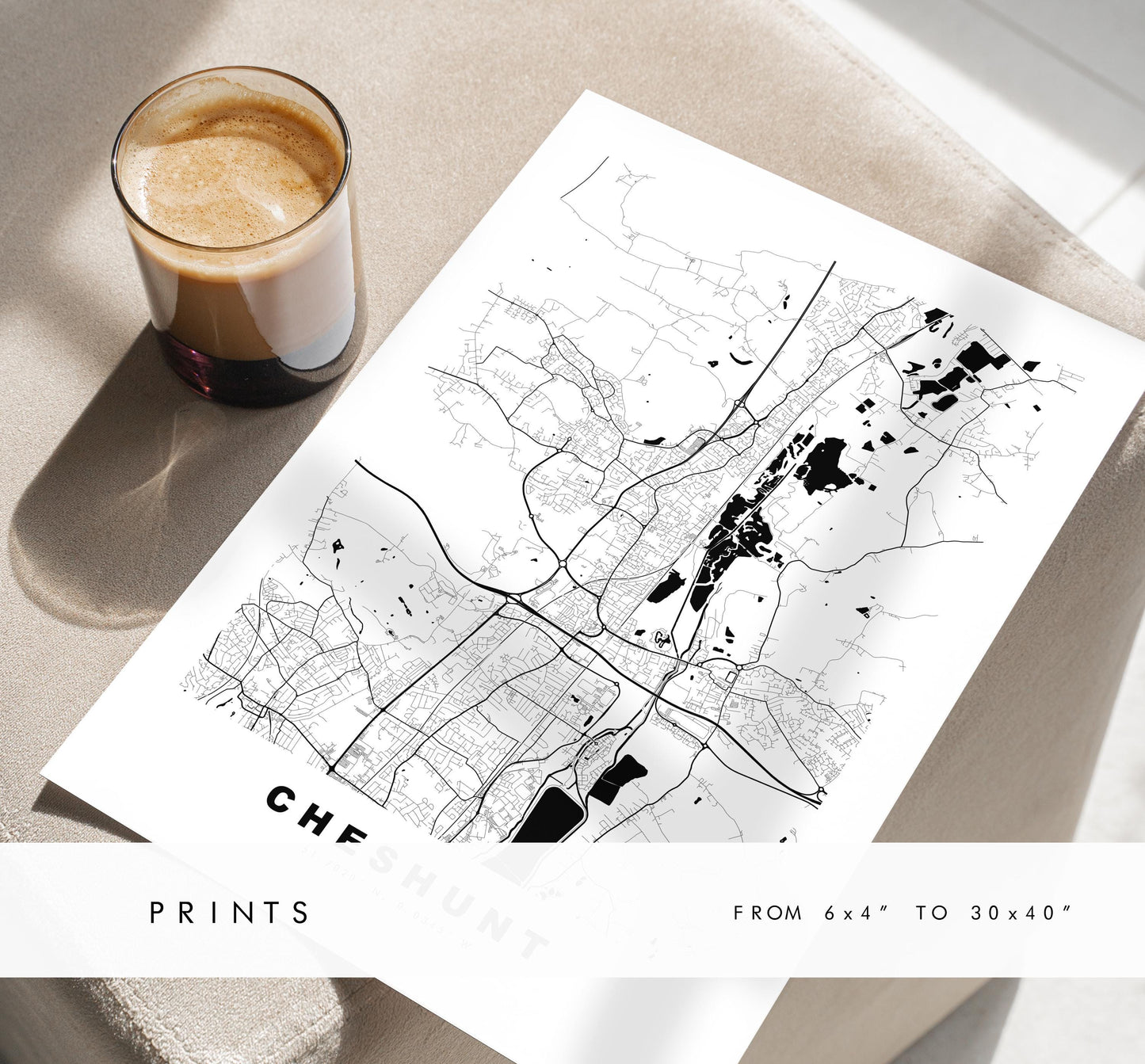 Cheshunt Map Print - Minimalist City Map Poster - Map Art - UK - Cheshunt Print - Cheshunt, Hertfordshire - Different Colours Available