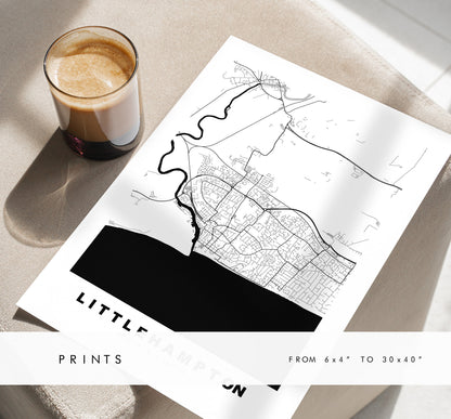 Littlehampton Map Print - Minimalist City Map Poster - Map Art - UK - Littlehampton - Littlehampton Poster - Different Colours Available