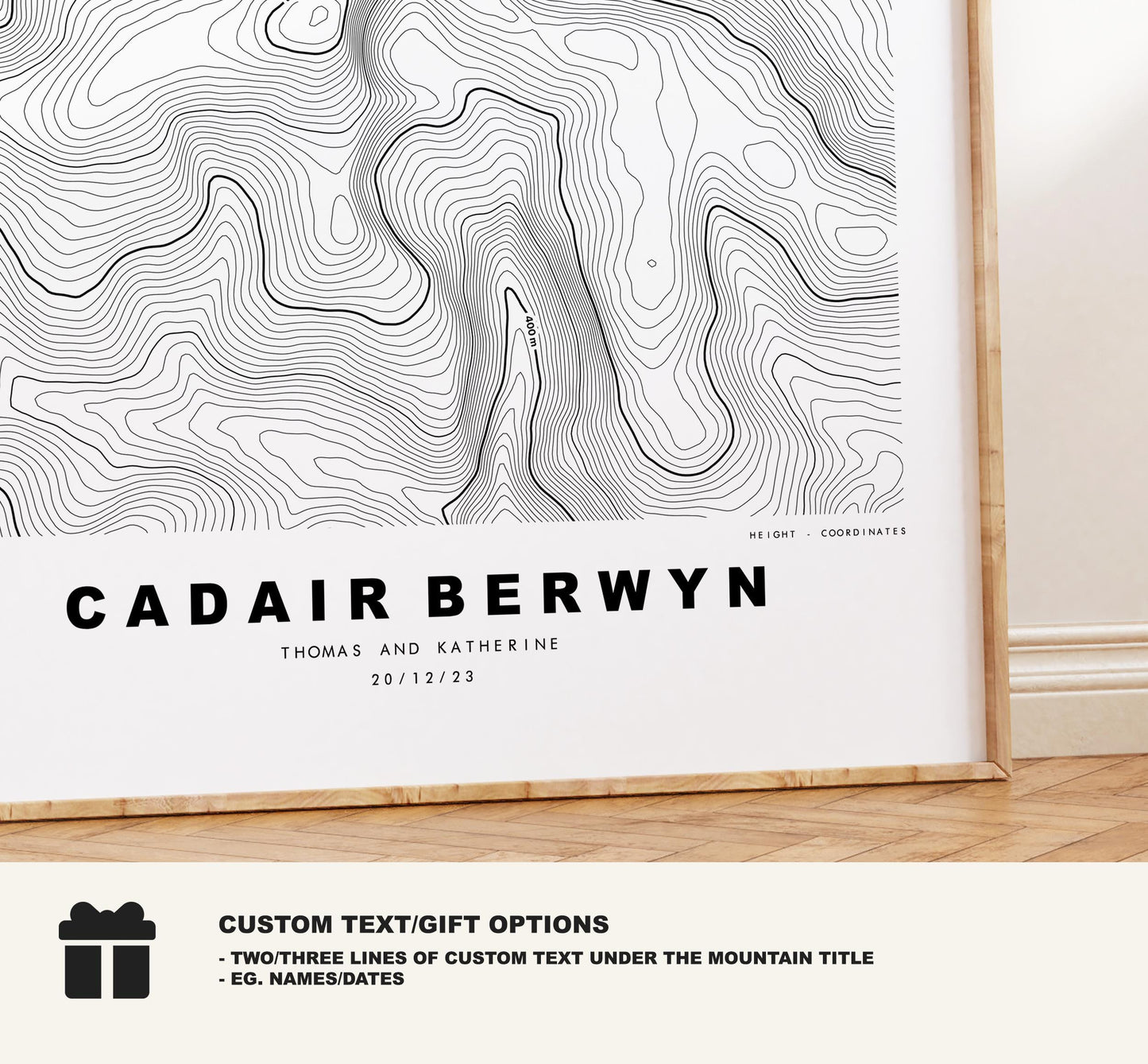 Cadair Berwyn Print - Contour Map - Snowdonia - Wales - Topographic Map - Print - Poster - Wall Art - Cader Berwyn - Craig Uchaf