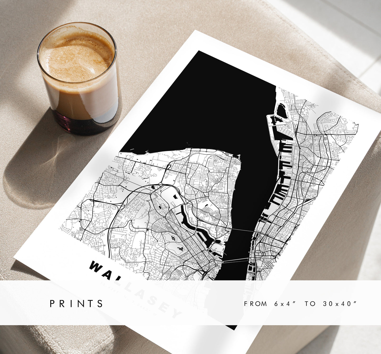 Wallasey Map Print - Minimalist City Map Poster - Map Art - UK - Wallasey Print - Wallasey Poster - Different Colours Available