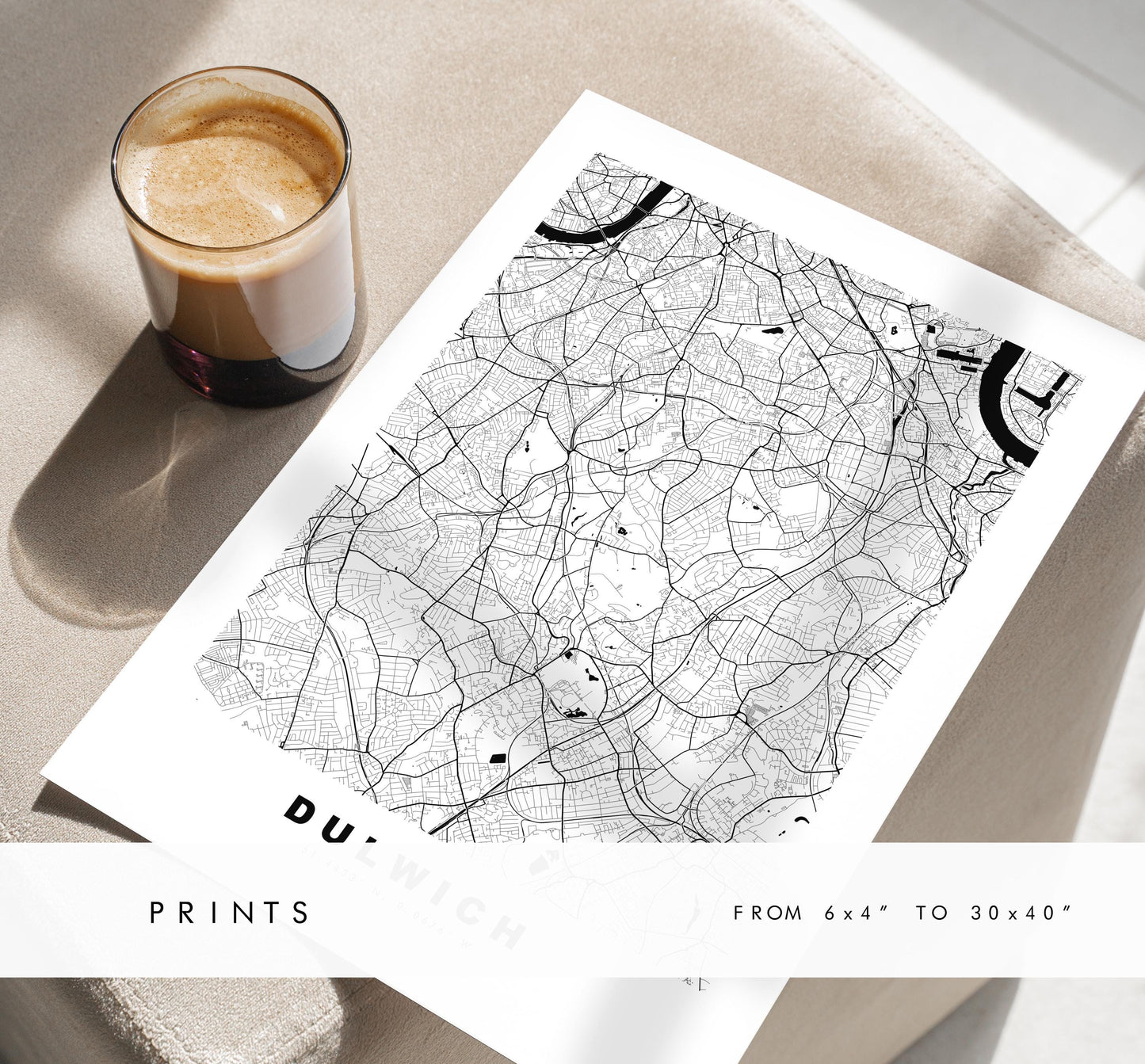 Dulwich Map Print - Minimalist City Map Poster - Map Art - UK - Dulwich Print - Dulwich, London - Different Colours Available