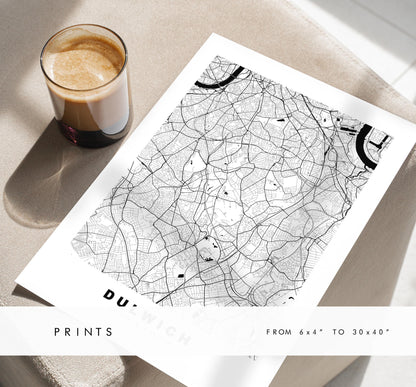 Dulwich Map Print - Minimalist City Map Poster - Map Art - UK - Dulwich Print - Dulwich, London - Different Colours Available