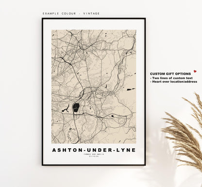 Ashton under Lyne Map Print - Minimalist City Map Poster - Map Art - UK - Ashton Print - Ashton, Manchester - Different Colours Available