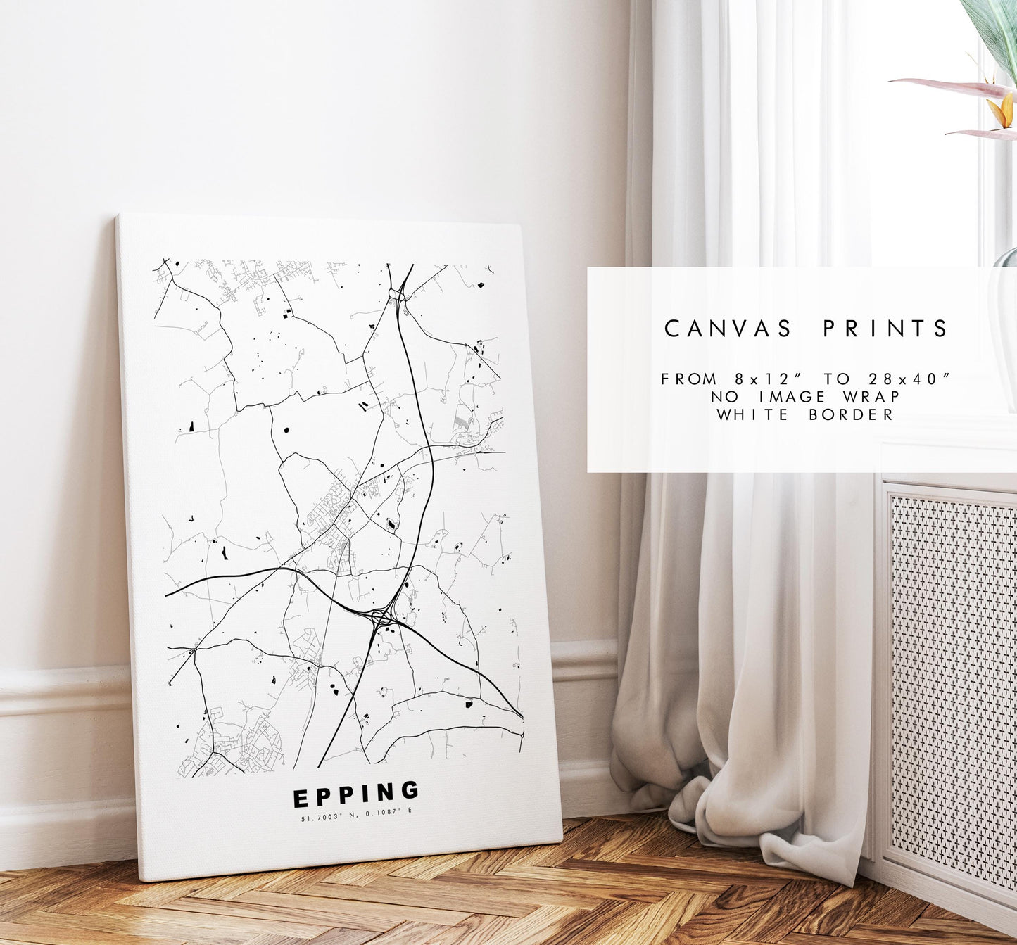 Epping Map Print - Minimalist City Map Poster - Map Art - UK - Epping Print - Epping, Essex - Different Colours Available