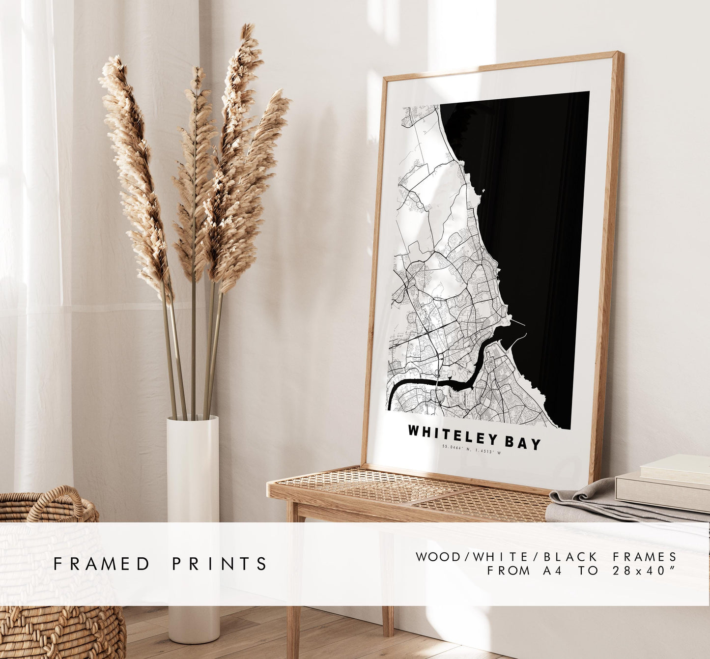 Whiteley Bay Map Print - Minimalist City Map Poster - Map Art - UK - Whiteley Bay Print - Tyne and Wear - Different Colours Available