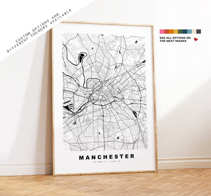 Manchester Map Print - Minimalist City Map Poster - Map Art - UK - Manchester Print - Manchester Poster - Different Colours Available