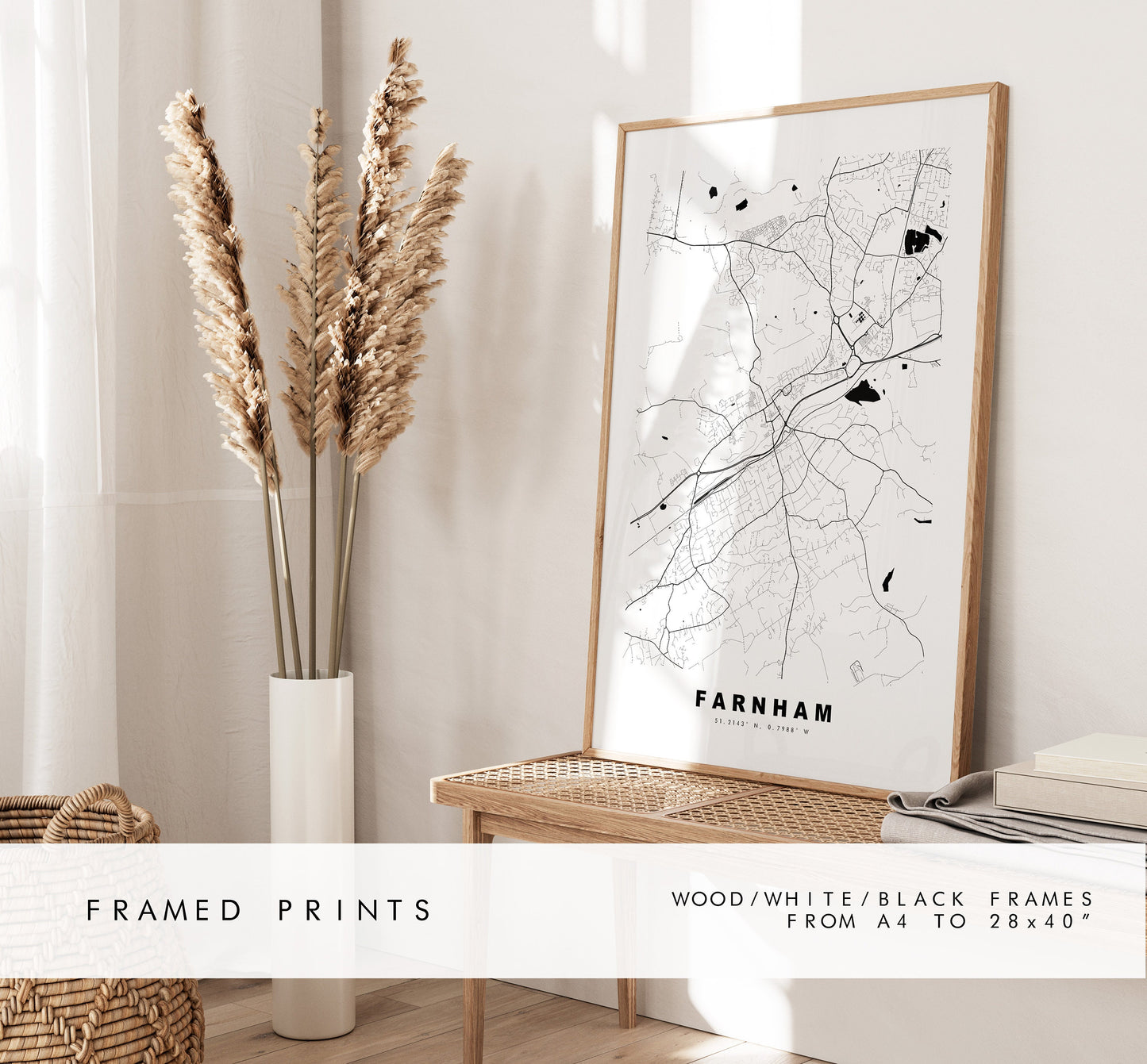 Farnham Map Print - Minimalist City Map Poster - Map Wall Art - UK - Farnham Print - Farnham Poster - Different Colours Available