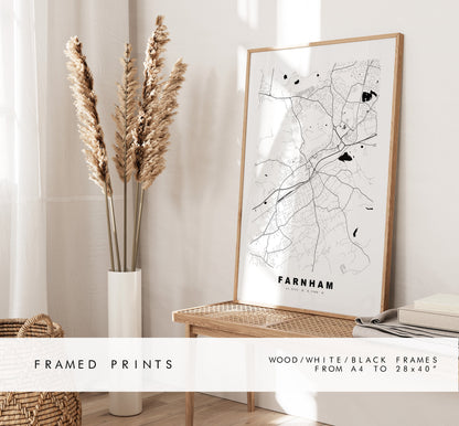 Farnham Map Print - Minimalist City Map Poster - Map Wall Art - UK - Farnham Print - Farnham Poster - Different Colours Available