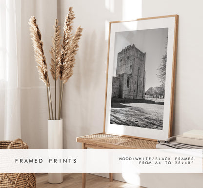 Portchester Castle Photography Print - Hampshire Photography Prints - Wall Art -  Frame and Canvas Options - Black and White - Portrait - UK