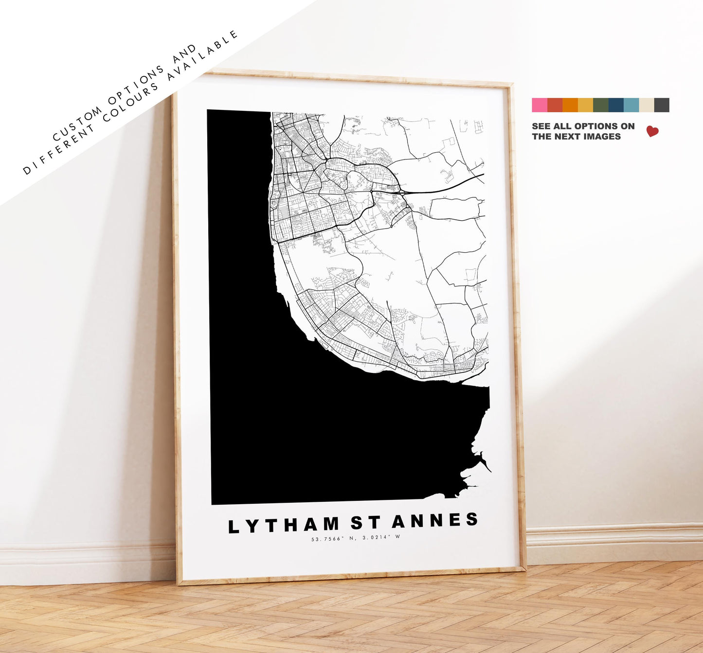 Lytham St Annes Map Print - Minimalist City Map Poster - Map Art - UK - Lytham St Annes Print - Lancashire - Different Colours Available