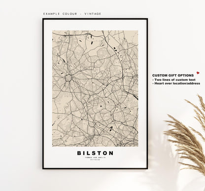 Bilston Map Print - Minimalist City Map Poster - Map Art - UK - Bilston Print - Bilston, West Midlands - Different Colours Available