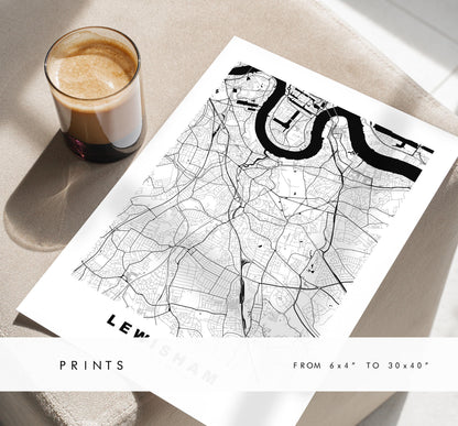 Lewisham Map Print - Minimalist City Map Poster - Map Art - UK - Lewisham Print - Lewisham, London - Different Colours Available