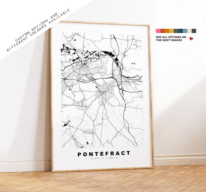 Pontefract Map Print - Minimalist City Map Poster - Map Art - UK - Pontefract Print - Pontefract, Yorkshire - Different Colours Available