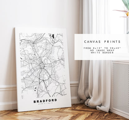 Bradford Map Print - Minimalist City Map Poster - Map Wall Art - UK - Bradford Print - Bradford Poster - Different Colours Available