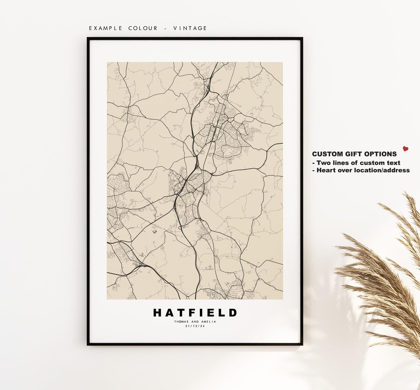 Hatfield Map Print - Minimalist City Map Poster - Map Art - UK - Hatfield Print - Hatfield, Hertfordshire - Different Colours Available