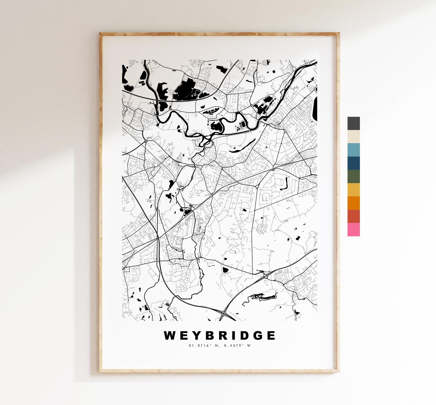 Weybridge Map Print - Minimalist City Map Poster - Map Art - UK - Weybridge Print - Weybridge, Surrey - Different Colours Available