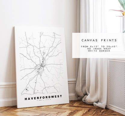 Haverfordwest Map Print - Minimalist City Map Poster - Map Art - Wales - UK - Haverfordwest Print - Poster - Different Colours Available