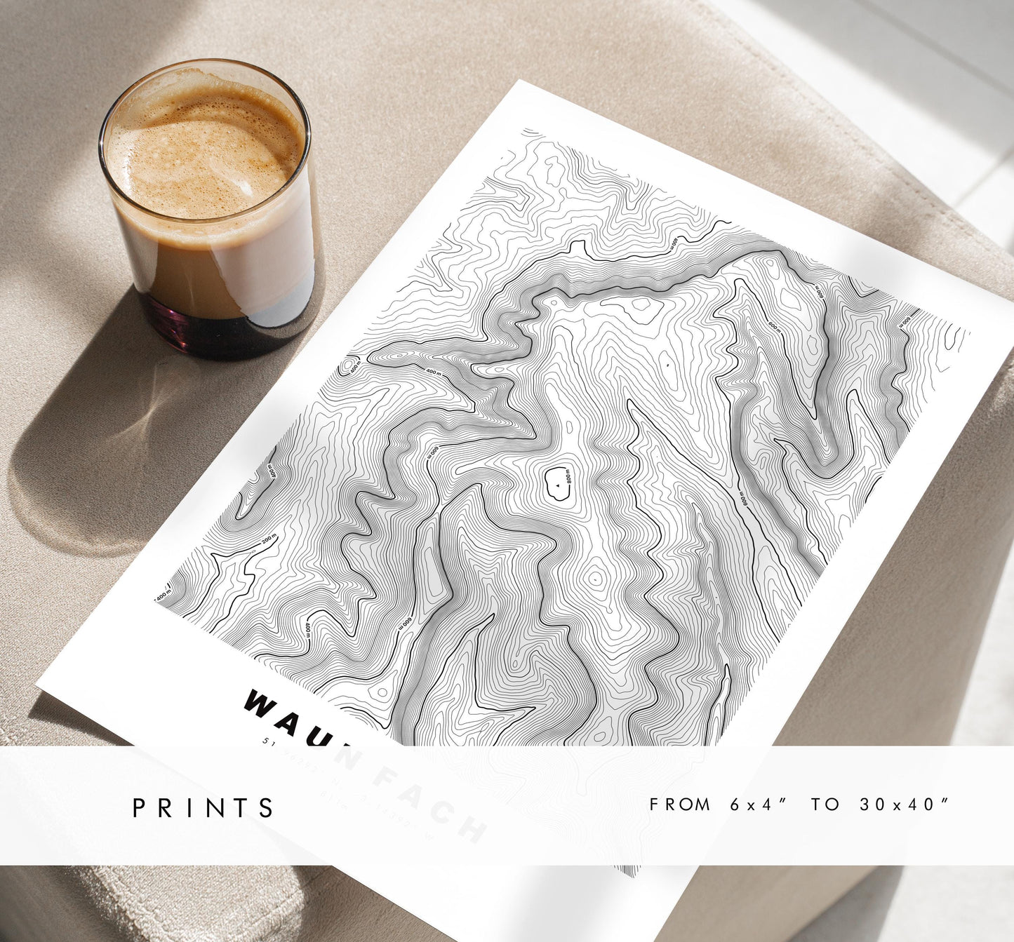 Waun Fach Print - Contour Map - Black Mountains - Wales - Topographic Map - Print - Poster - Wall Art - Waun Fach Poster - Map Print
