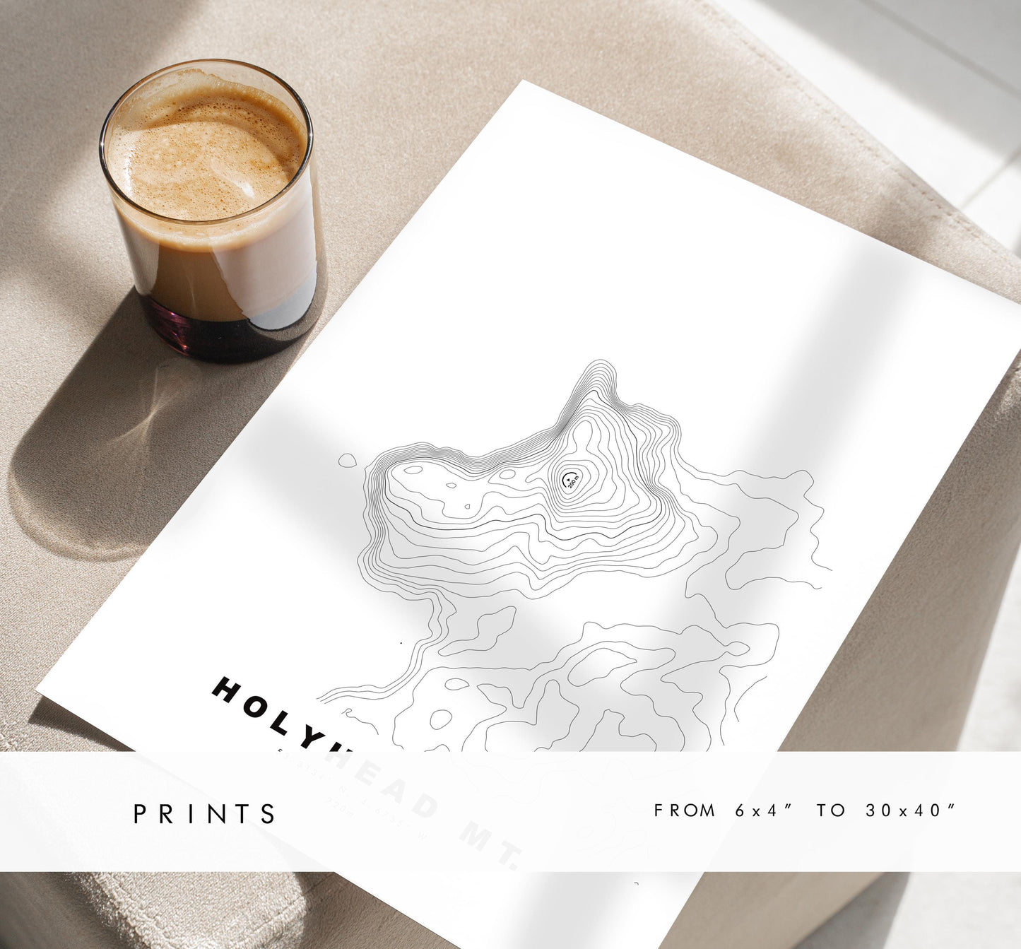 Holyhead Mountain Print - Contour Map - Anglesey - Wales - Topographic Map - Print - Wall Art - Mynydd Twr - Contour Map - Topography