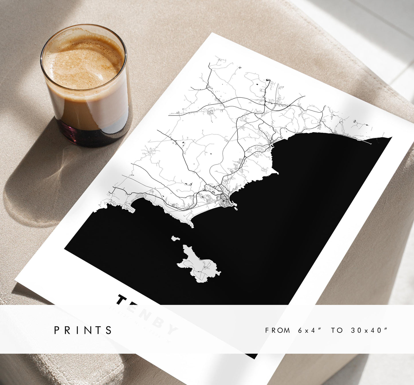 Tenby Map Print - Minimalist City Map Poster - Map Art - Wales - UK - Tenby Print - Tenby Poster - Different Colours Available