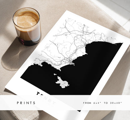 Tenby Map Print - Minimalist City Map Poster - Map Art - Wales - UK - Tenby Print - Tenby Poster - Different Colours Available