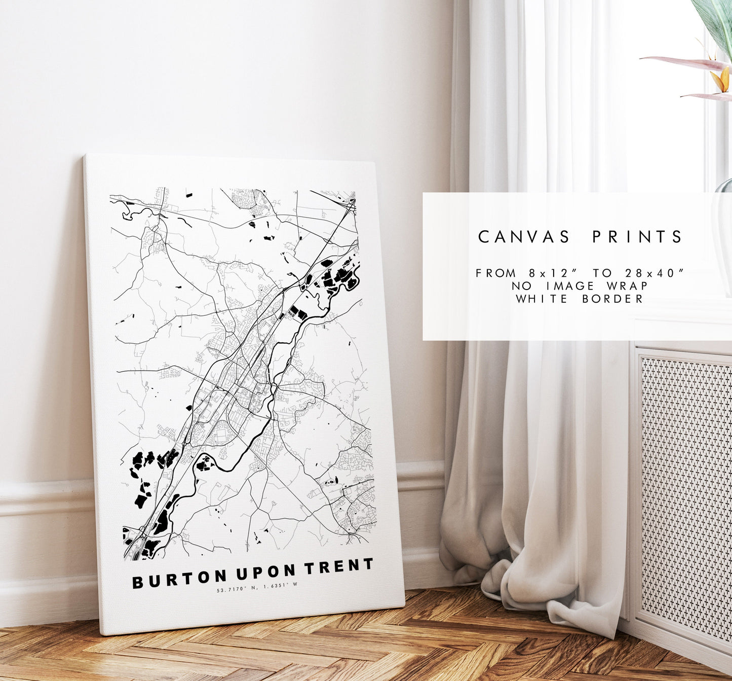 Burton upon Trent Map Print - Minimalist City Map Poster - Map Art - UK - Burton Print - Burton Poster - Different Colours Available