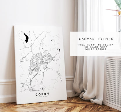 Corby Map Print - Minimalist City Map Poster - Map Art - UK - Corby Print - Corby Poster - Different Colours Available