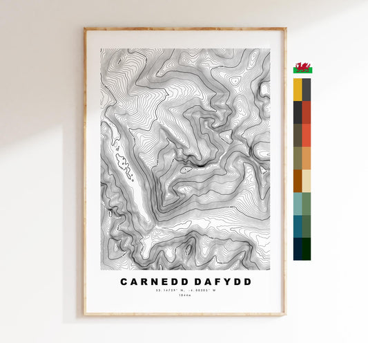 Carnedd Dafydd Print - Contour Map - Snowdonia - Wales - Topographic Map - Print - Wall Art - Carnedd Dafydd Poster - Carneddau Range